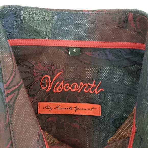 Visconti Button Up Paisley Shirt Blue Red Mens Small Collar Long Sleeve Striped - Picture 6 of 9